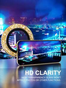 (3pcs) Compatible With IPhone 16 Pro/15 Pro Max/14/13/12/11 Lens Protector, 9h Tempered Glass Lens Protector, Screen Protector, Metal Ring, Scratchproof Decorative Accessories - Gold - View 5