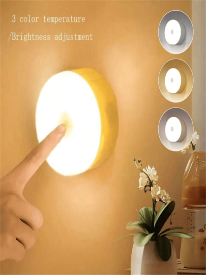 1pc/3pcs/6pcs USB Rechargeable Night Light, Wireless Magnetic Cabinet Light, Bedside Lighting Night Light, 3 Adjustable Color Temperatures, Cabinet Light, Wall Light, Kitchen Light, Staircase Light, Bathroom Night Light, Bathroom Light With Magnetic Suction Light Back Sticker Portable Night Light (250mAh)