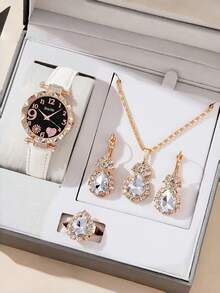 6件套：时尚简约圆形阿拉伯心形石英表 + 蝴蝶首饰套装/心形钻石套装/水滴形钻石套装（戒指、耳环、手链、项链），万圣节、圣诞节、情人节、母亲节、节日最佳礼物 - 彩色 - 查看 15