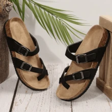 Women's Casual Slipper Sandals - Open-Toe With Adjustable Ankle Strap, Soft Suede Lining, Non-Slip Rubber Sole, Suitable For Comfortable Wear On The Beach, At Home, And In Summer - màu đen - Xem 5