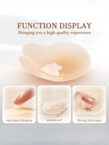 2/1 Pair Of Women's Silicone Adhesive Bras, Adhesive Bra Invisible Nipple Covers With Lifting Function, Suitable For Backless Strapless Dresses, Breathable And Anti-Exposure - Apricot - View 2