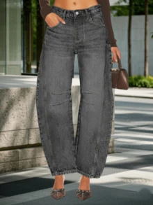 Women's Baggy Vintage Boyfriend Jeans Wide Leg Barrel Denim Pants Mid Rise Outdoor Hiking Travel Casual Denim Ankle Jeans - Xám - Xem 2