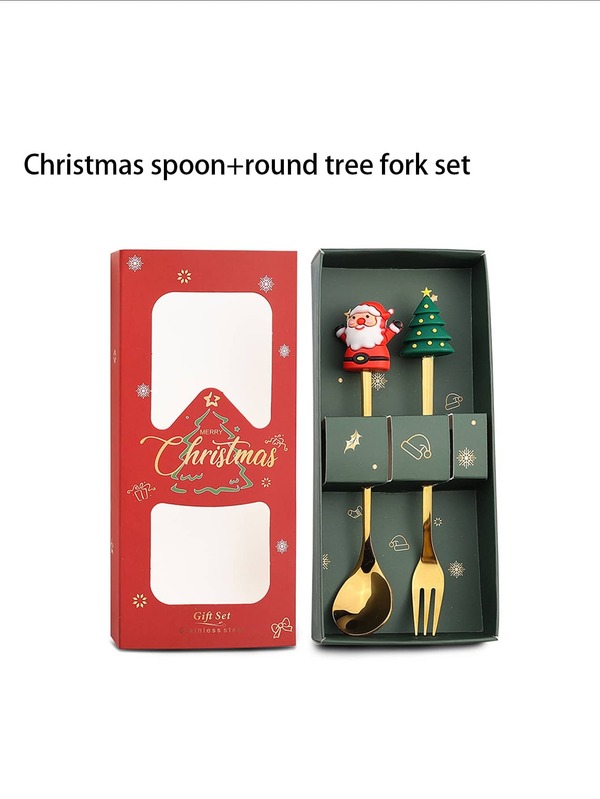 1pc Christmas Santa Claus Spoon Figurine & Cartoon Cute Christmas Gift Set
