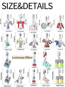 1Count DIY National Landmark And Pet Three Pieces Pendant; Beijing Panda CHINA Love, Australia Sydney Koala, Dutch Windmill Tulip, London Big Ben, Taj Mahal, Japanese Attractions, Greek Temples, Etc., Make Perfect Pandala Bracelets Essential Accessories; Gifts For Christmas, Tourist Vacations, Halloween, Etc - Multicolor - View 2