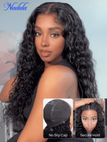 Nadula 7x5 Bye-Bye Slip™ Wig Black Water Wave Flexible Mesh Cap Wig With Secure Silicone Strips And Drawstring No Slip Glueless Wig Water Wave With Baby Hair Pre Cut Pre Plucked Bleached Knots Ready To Wear Glueless Human Hair Wigs 180% Density - SNatural - 查看 1