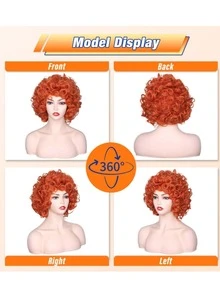 FantaLook 卷曲橙红色角色扮演假发，带项链、耳环和太阳镜，适合女士万圣节服装 - 橘色 - 查看 5