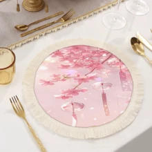 1 pieza Mantel individual con estampado floral de lino con flecos, mantel de mesa de comedor lavable, decoración del hogar, vajilla, cocina, decoración de fiesta interior/exterior, regalo ideal - Multicolor - Ver 10