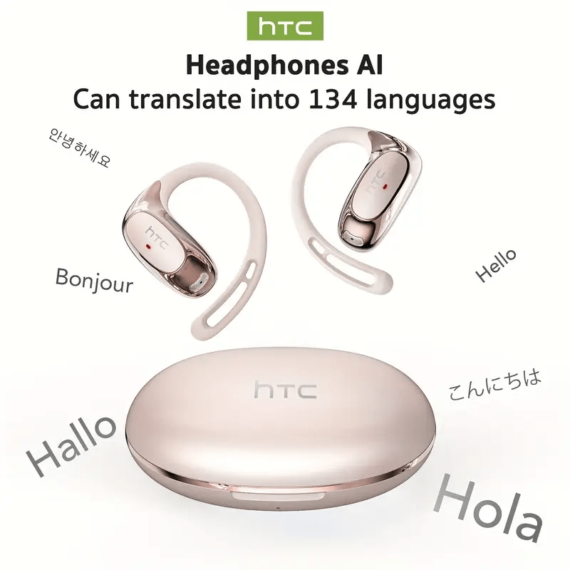 HTC HTC NE35 AI Translation Earbuds Real-Time Translation Headphones OWS Open-Ear Wireless Headphones, Latest BT V6.0, Noise Reduction Clear Call, 6.5 Hours Music Long Battery Life, Big Speaker Big Volume