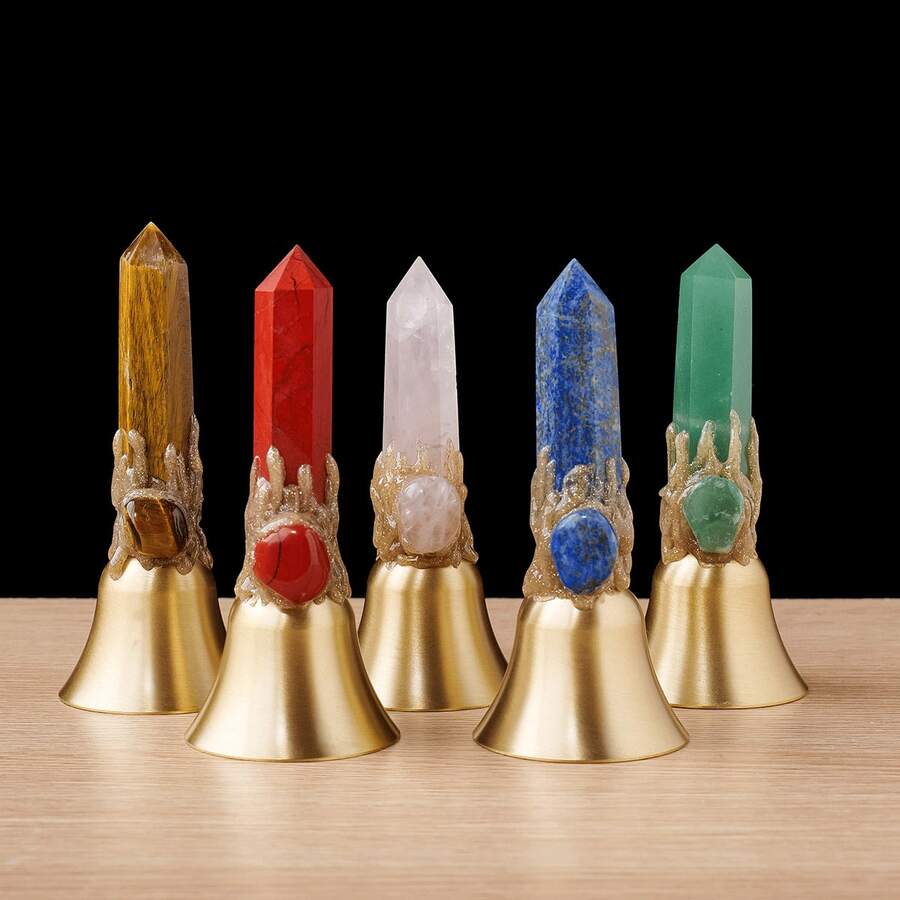 1个天然水晶尖头手摇铜铃铛床头铃铛叫醒课堂家居装饰圣诞铃铛礼品纪念品圣诞礼物 - 水晶柱鈴鐺 - 查看 1