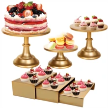 6PCS Cake Stand Set, White Metal Cake Stands For Party, Dessert Table Display Set, 3 Size Round Cake Pedestal Stand With Cupcake Risers Stands, Dessert Holders For Weddings Birthday - 金色 - 查看 1