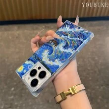 Funda para teléfono con diseño de bloques azul con olas y estrellas, compatible con los modelos 16 Pro, 16, 15 Pro, 14, 14 Plus, 13, 13 Pro, 12 Pro y 12 Pro. Transparente, con cobertura total y protección antigolpes. Diseño elegante y de alta calidad. - transparente - Ver 3