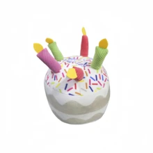 iDestry Hundekuchen Spielzeug aus weichem Plüsch mit quietschenden, bunten Kerzen, strapazierfähiges, Lustiges Kaukuscheltier für große Hunde-Rassen als Geburtstaggeschenk mit Halstuch