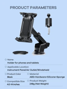 REMAX 通用型360°旋转车载手机/iPad平板电脑支架；三合一多功能设计，适用于中控台、空调出风口和挡风玻璃；稳固抓握；汽车旅行配件；iPad车载支架；汽车配件 - 黑色 - 查看 9