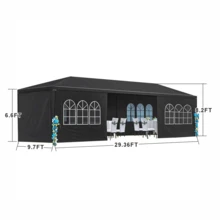 10x30' Wedding Party BBQ Garden Canopy Tent Outdoor Gazebo With 8 Removable Sidewalls - màu đen - Xem 5