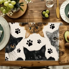 1 Set Of 2pcs/4pcs/6pcs/8pcs Peeping Cat Pattern Placemats, Size 30*45CM, Kitchen Dining Table Mats, Hotel Dining Mats, Holiday Party Mats, Suitable For Home, Outdoor, Holiday, Party Table Decor, Tablecloth, Chinese Style Tablecloth, Plates, Gourmet Journey, Serving Plates, Travel Set, Table Brush, Plate Felt, Tray Mat, Travel, Coasters, Kitchen Accessories