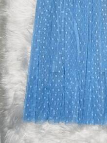 Saia midi  de tule renda bolinha com forrar moda feminina  Blingbling    elegante  Festa  Casual    Tecido de malha    Plissado  Malha Contraste    Praia    JY - Azul bebê - Visão 3