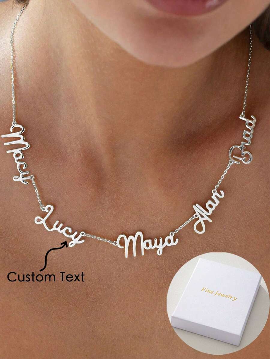 This Fashionable And Luxurious Customized Necklace Is Made Of Stainless Steel, Can Be Engraved With Multiple English Names, Classic And Elegant, Suitable As A Surprise Birthday Gift Or Holiday Gift For Family And Close Friends - Silver - View 1