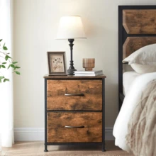 Juego de 2 mesitas de Noche, Mini cajones de Almacenamiento, Mesa Auxiliar de Muebles de Cama pequeña de 20 Pulgadas de Altura, gabinete de Tela Superior de Madera, Mini cómoda para recámara, clóset - Marrón - Ver 5