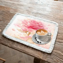 1 pieza Mantel individual con estampado floral de lino con flecos, mantel de mesa de comedor lavable, decoración del hogar, vajilla, cocina, decoración de fiesta interior/exterior, regalo ideal - Multicolor - Ver 29