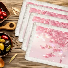 1 pieza Mantel individual con estampado floral de lino con flecos, mantel de mesa de comedor lavable, decoración del hogar, vajilla, cocina, decoración de fiesta interior/exterior, regalo ideal - Multicolor - Ver 23