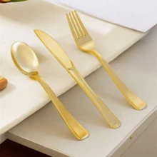 30pcs Gold Plated Flatware Set, 10-Person Setting, Includes Spoons, Forks, Knives, Suitable For Kitchen, Home, Dining Room, Shiny Gold Polished Heavy Duty Cutlery Set For Dining, Party, Dinner, Wedding - Gold - View 5