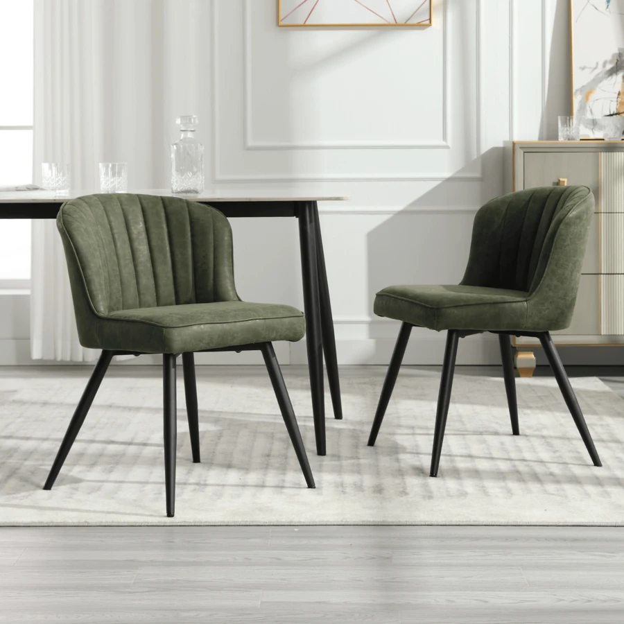Chairus PU Leather Kitchen Chair Set Of 2 Side Dining Chairs Armless Tub Chair With Metal Legs - 綠色 - 查看 1