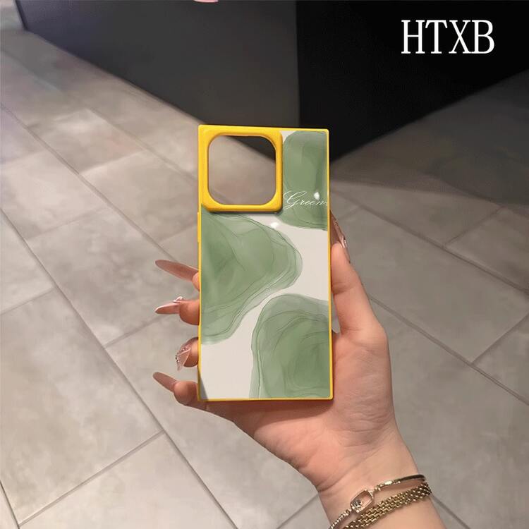 Teléfono con diseño de patrón de bloques verdes, adecuado para las series 16 Pro, 16, 15 Pro, 14, 14 Plus, 13, 13 Pro, 12 Pro, 12 Pro. Diseño de cobertura total a prueba de golpes con orificio grande, marco liso brillante y prominente. - Amarillo - Añade 5