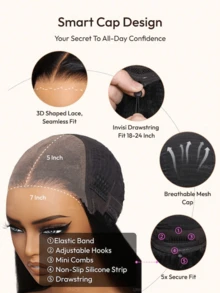 Nadula 7x5 Bye-Bye Slip™ Wig Black Water Wave Flexible Mesh Cap Wig With Secure Silicone Strips And Drawstring No Slip Glueless Wig Water Wave With Baby Hair Pre Cut Pre Plucked Bleached Knots Ready To Wear Glueless Human Hair Wigs 180% Density - SNatural - 查看 7