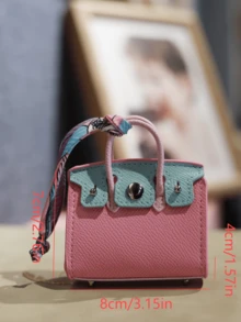 1个迷你零钱包，耳机包，口红包，钥匙包，圣诞礼物，包包挂饰，包包配饰，送给女孩的完美礼物，适合日常旅行佩戴，优雅时尚的颜色，丝巾挂绳随机图案颜色，迷你包挂在包包上图案拼贴，丝巾挂绳，简约纯色PU拼接，多种颜色可选，沙特阿拉伯国庆节