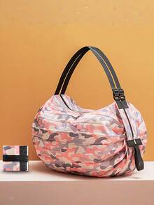 1个便携式大容量可折叠购物袋，旅行沙滩健身运动收纳袋，可装零食、衣物等，可重复使用，节省空间，适合购物、旅行，单肩包，女士手提包 - 彩色 - 查看 6