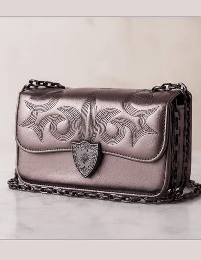 Bolsa Country Metalizada Elegante Transversal Alça Corrente Lançamento Rodeio Boiadeira Cowgirls