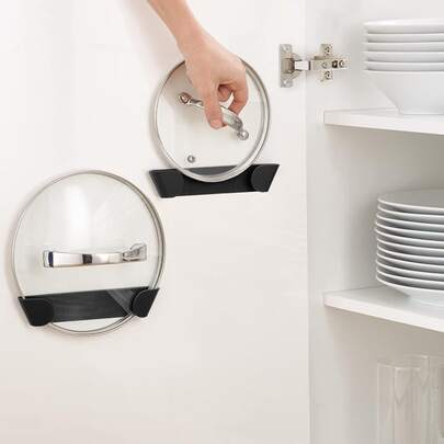 1/2pcs Wall Mounted Pot Lid Rack, Self-Adhesive Wall Mounted Storage Organizer, Suitable For Pot Lids Up To 24 Cm, Keep Your Kitchen Tidy And Clean