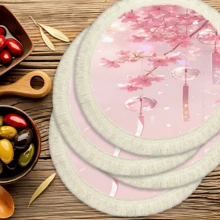 1 pieza Mantel individual con estampado floral de lino con flecos, mantel de mesa de comedor lavable, decoración del hogar, vajilla, cocina, decoración de fiesta interior/exterior, regalo ideal - Multicolor - Ver 21