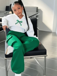 Tween Girls' Bow Print Hoodie Long Sleeve Top With Camisole & Pants Set - White - View 2