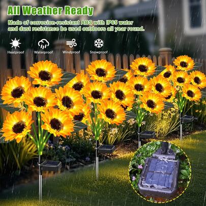 Sunflower Solar Light Outdoor Decoration, 1/2 Pack  Waterproof Solar Sunflower Outdoor Lights For Garden Terrace, Flower Bed, Path, Gift For Ladies, Mom, Grandma, Father's Day Gift,Christmas And Halloween Decorations