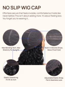Nadula 7x5 Bye-Bye Slip™ Wig Black Water Wave Flexible Mesh Cap Wig With Secure Silicone Strips And Drawstring No Slip Glueless Wig Water Wave With Baby Hair Pre Cut Pre Plucked Bleached Knots Ready To Wear Glueless Human Hair Wigs 180% Density - SNatural - 查看 8