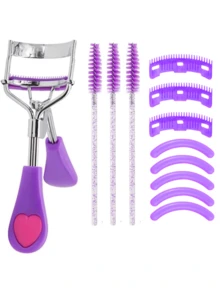 12件套睫毛夹套装，包含1个睫毛夹、3个替换刷头、3个睫毛梳和5个替换垫片，专为女性打造卷翘睫毛而设计（紫色）。价格实惠，适合作为圣诞礼物、化妆品、化妆工具等。套装包含：平价好物、礼品、女士礼品、圣诞礼物、赠品、旅行必备品等。 - 紫色 - 查看 1