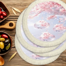 1 pieza Mantel individual con estampado floral de lino con flecos, mantel de mesa de comedor lavable, decoración del hogar, vajilla, cocina, decoración de fiesta interior/exterior, regalo ideal - Multicolor - Ver 36