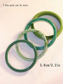 4pcs Elegant Retro Acrylic Round Bangle Bracelets For Women, Simple Design, Suitable For Casual Wear And Occasions - Green - View 6