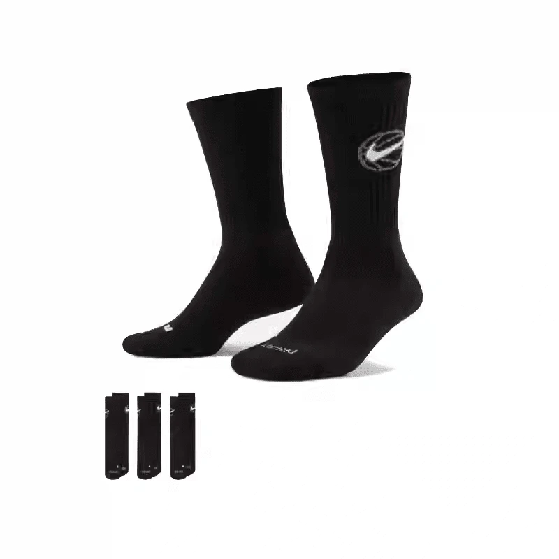 3 双男女通用 NIKE CREW EVERYDAY BBALL 袜子，DA2123-010 - 黑色 - 查看 1