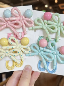 5pcs/1pc Cartoon Bow, Macaron Hair Ties, Colorful Scrunchies, Beaded Hair Ties, Polka Dot Candy Color Hair Elastics, High Elasticity Ponytail Holders, Harmless Hair Accessories, Sturdy For Daily Use, Random Color, Home Beauty Women Accessory Gifts, Hair Rubber Bands, Hair Rope ,Gifts Head Accessories
