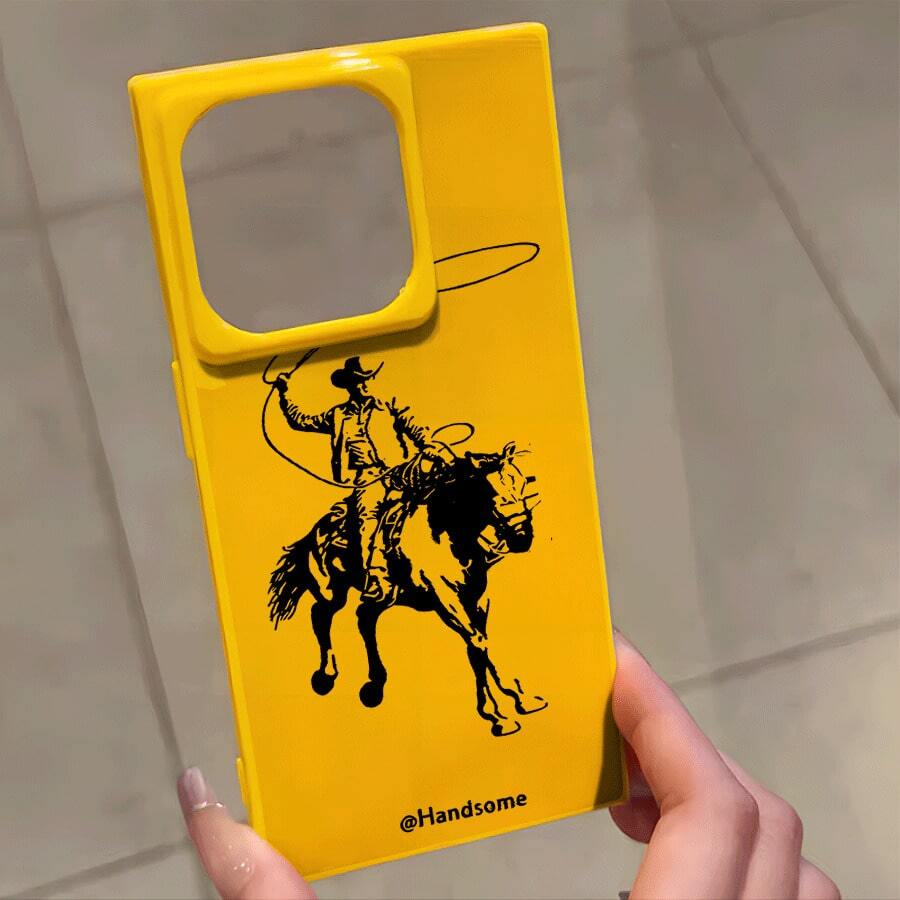 Funda con diseño de patrón de caballo, compatible con las series 16 Pro, 16, 15 Pro, 14, 14 Plus, 13, 13 Pro, 12 Pro y 12 Pro. Diseño resistente a golpes con cobertura total, gran abertura, marco liso brillante y detalles llamativos. - Amarillo - Ver 1