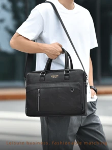 WEIXIER 公文包托特包，男士手提包，多口袋轻便便携休闲简约男包，时尚通勤包，新款商务旅行过夜包，适合出差、购物、旅行、运动、上学、通勤正式/商务正式