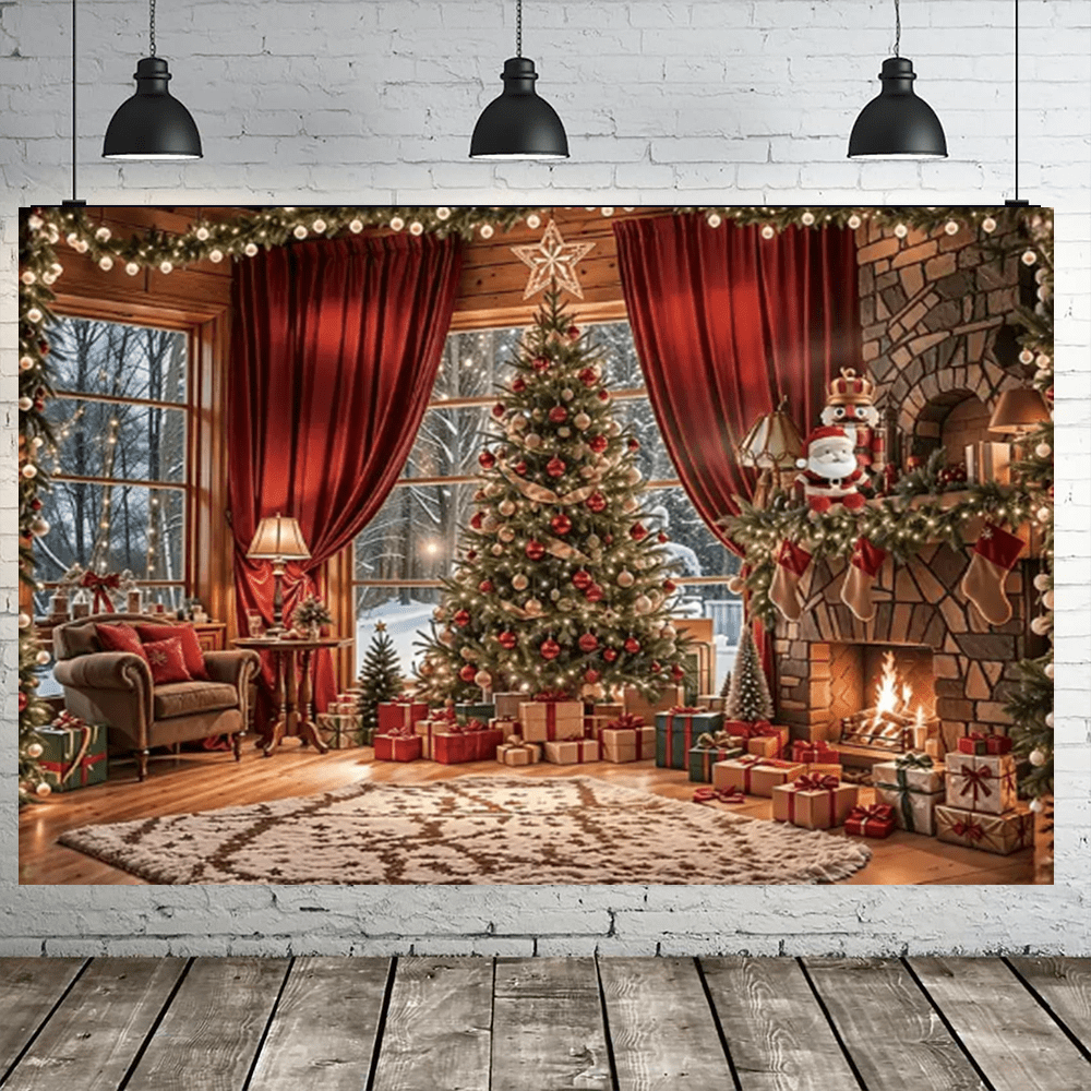1pc Christmas-Themed Banner, Featuring A Fireplace, Christmas Tree And Gift Room Design, Enhances The Festive Atmosphere. It Is Suitable For Parties, Gatherings, Courtyards, Indoor And Outdoor Decoration, And Christmas Themes.