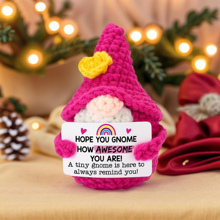 1pc Handmade Crochet Desktop Decor Figurine, Unique Gnome Shaped, Birthday Gift For Best Friend, Girlfriend, Sister, Mom, Grandma, Unisex, Christmas Stuffer, Creative Party Decoration, Keychain Ornament