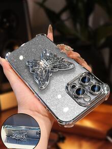 奢华电镀银色手机壳，创意蝴蝶支架，闪亮水钻，防震，时尚硅胶软壳保护套，兼容 16/16E/15/14/13/12/11/X/XS/XR/8/7 Plus/Pro/Max/Mini，兼容Galaxy S24/S25 Ultra，兼容Redmi，兼容Honor，兼容OPPO Reno，兼容MOTO，兼容Infinix，男女通用，2025款，国际版，非国内版 - 銀色 - 查看 4