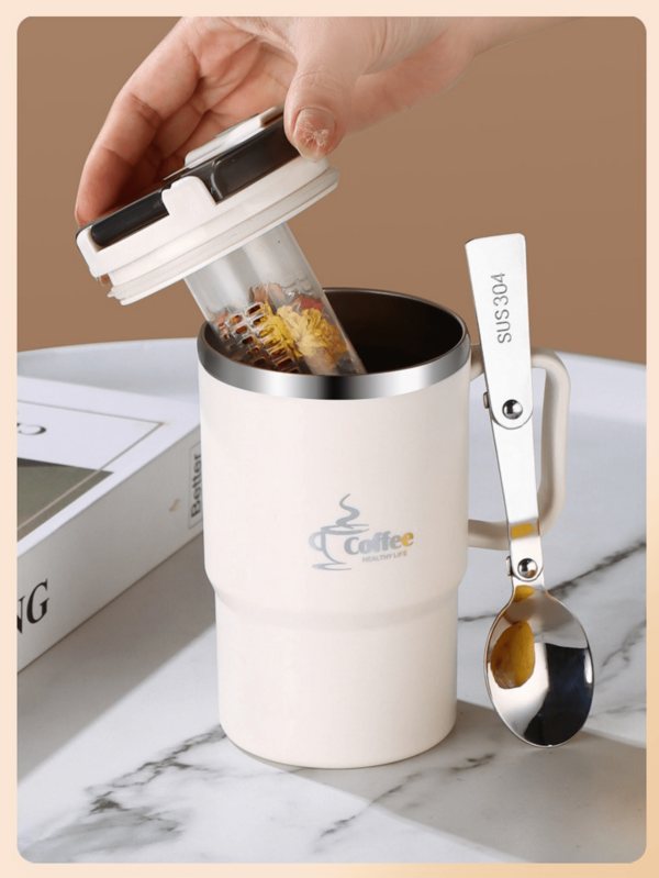 500ml Insulated Coffee Mug With Lid, Stainless Steel Straw, Folding Spoon, Tea Strainer, Double-Walled Insulated Water Bottle, Reusable All-Season Drinkware, Travel Accessory, Suitable For Office And Home Use, Perfect Holiday Gift - Outdoor Sports | Portable Travel Mug | Gift Coffee Mug | Coffee Mug | Coffee Bar Accessories