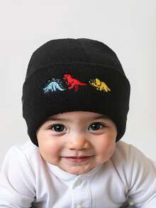 3 pezzi Cappellino da neonato con ricamo di dinosauro, berretto invernale lavorato a maglia per bambini e bambine piccoli, cappello invernale caldo - Multicolore - Visualizzare 2