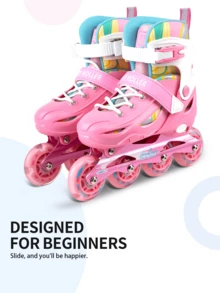 FREE STAR 1 Set Carefree Knight Sporty PU Inline Skates With Colorful Flashing Wheels For Teens And Adults, Comfortable Adjustable Size, Full Set With Helmet & Protective Gear, Outdoor Roller Skating Equipment For Beginners, Unisex All Season - Pink - View 11