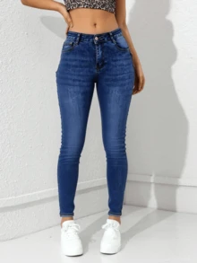 Jeans pitillo de cintura alta - Azul - Ver 2